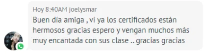 Captura real de un testimonio de alumna de Coach Estético