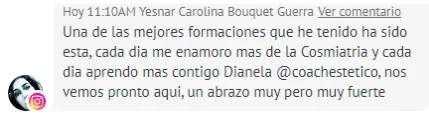 Captura real de un testimonio de alumna de Coach Estético