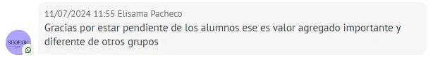 Captura real de un testimonio de alumna de Coach Estético
