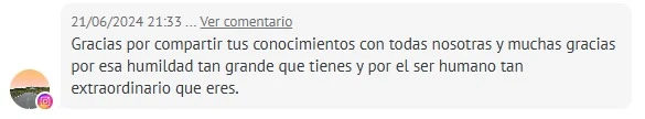 Captura real de un testimonio de alumna de Coach Estético