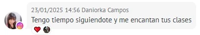 Captura real de un testimonio de alumna de Coach Estético