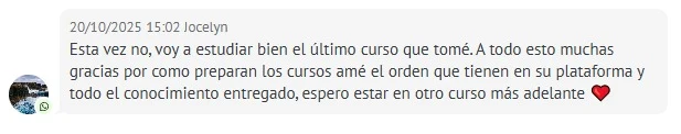 Captura real de un testimonio de alumna de Coach Estético