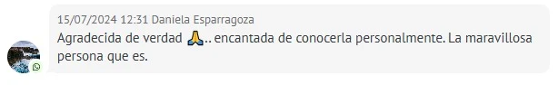 Captura real de un testimonio de alumna de Coach Estético